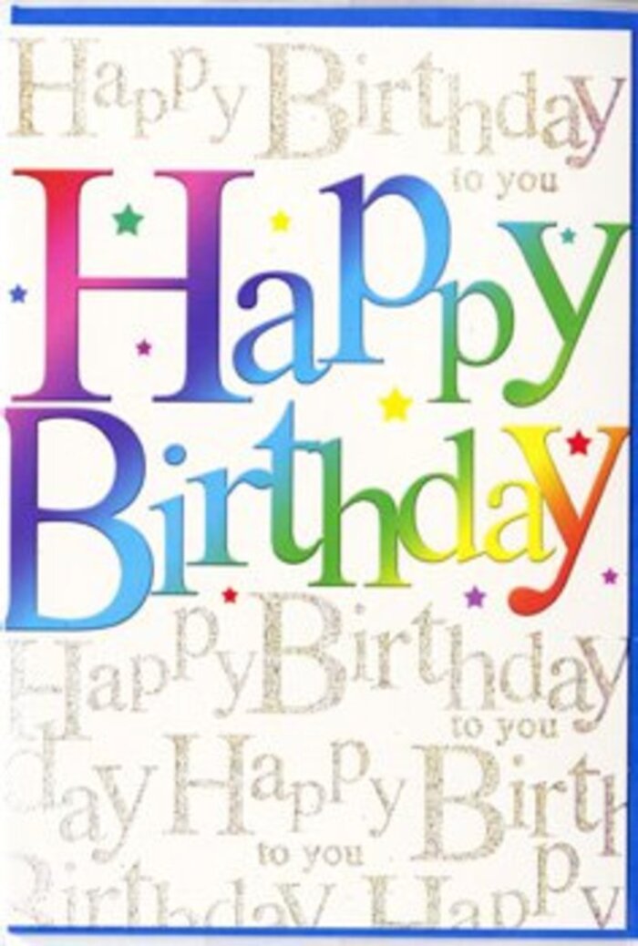 The photograph captures a modern birthday card whose design channels both exuberance and sophistication, not unlike the atmosphere of an after-work celebration along the Canary Wharf waterfront. Across the centre of the card, the greeting Happy Birthday is printed in bold, rounded capitals, each letter smoothly transitioning through a vivid rainbow gradient. The colours tumble from warm shades of ruby red and bright coral into golden yellow, then on to fresh spring greens and cool ocean blues, before deepening into inky purples. This uninterrupted flow of colour looks almost hand-brushed but is clearly a precise, high-resolution print on smooth cardstock, giving the surface a sleek, lightly reflective sheen. Behind this statement text, the background is fully adorned with repetitive golden script that reads Happy Birthday to you in a charming, cursive style, like a refrain carried gently over the gentle murmur of a birthday gathering near West India Quay. The gold script appears slightly softer than the main lettering, adding a veil of shimmer and depth that enriches the design without overwhelming it. Tiny flecks of colour and subtle star-shaped dots are dotted sparsely between the letters, evoking the feel of confetti or sparkling lights strung above an evening terrace. The lighting used in the image is bright but diffused, ensuring there is no harsh glare, only a gentle glow that allows the rainbow tones and metallic accents to stand out clearly. Overall, the card feels upbeat, polished, and versatile-a fitting choice for marking a special birthday, whether it's celebrated at home in the Docklands or in one of Canary Wharf's sleek high-rise apartments, perhaps arriving alongside a vibrant arrangement crafted by Flower Delivery Canary Wharf.